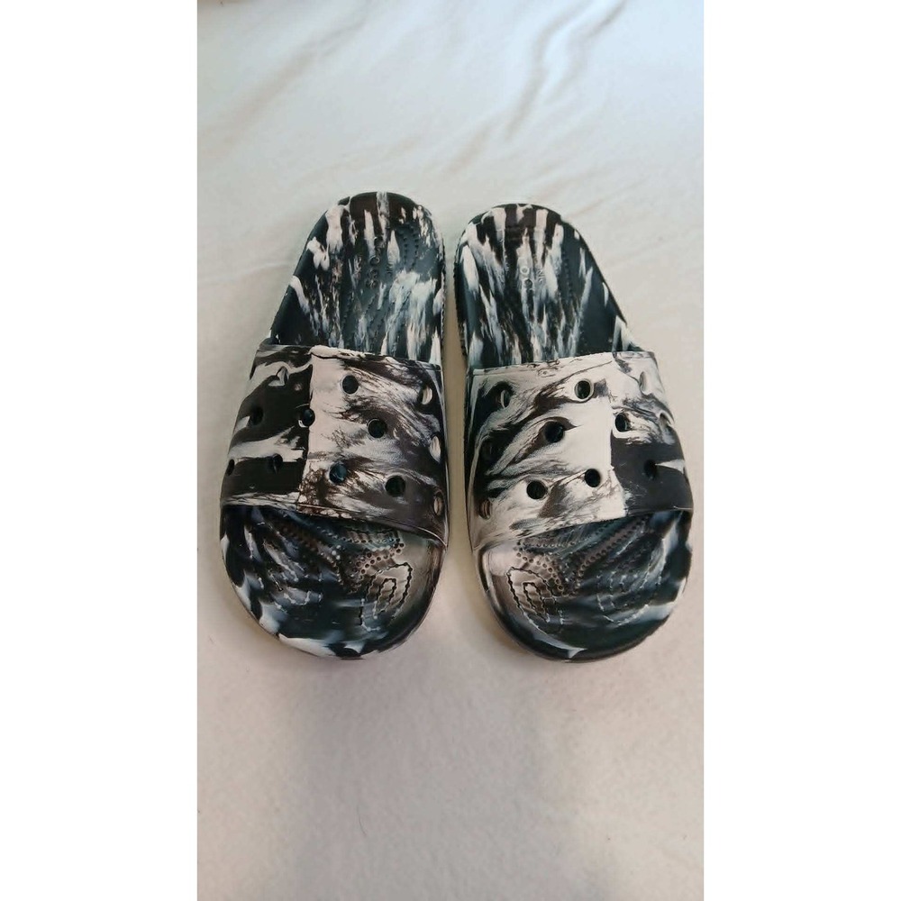 Crocs Classic Marbled Slides Black White Sandals Kids Size M4 W6